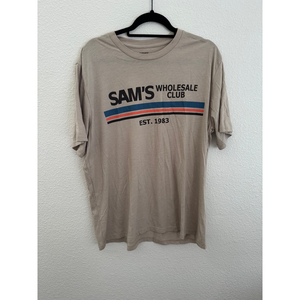 Sam's Wholesale Club Est 1983 Graphic T-Shirt Beige Short Sleeve Casual Tee